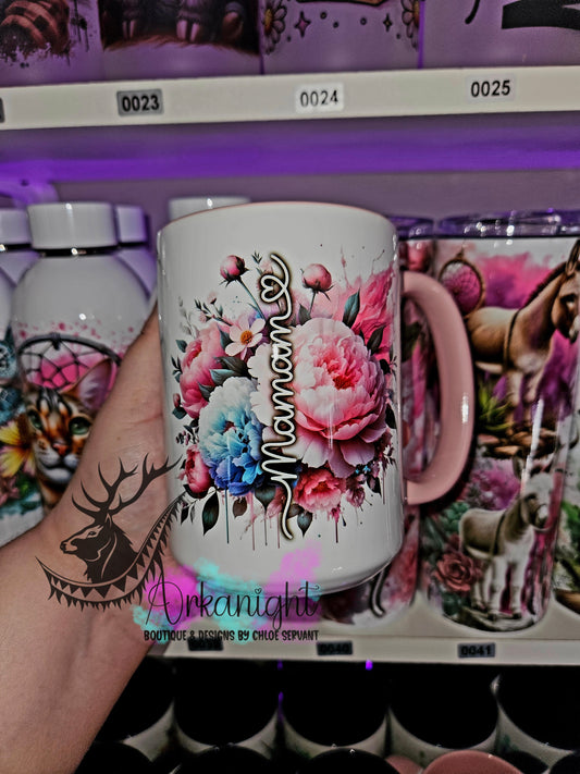 Tasse en céramique sur commande - Maman - Blue & Pink Peonies