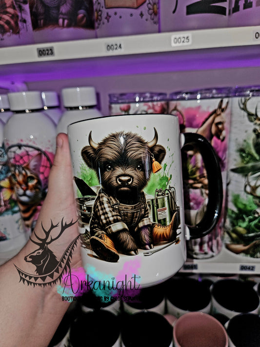 Tasse en céramique sur commande - Highland Cow Mécanique - 02