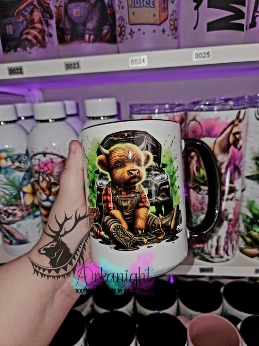 Tasse en céramique sur commande - Highland Cow Mécanique - 01