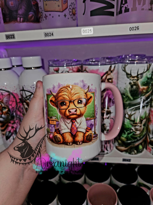 Tasse en céramique sur commande - Highland Cow Prof - 01