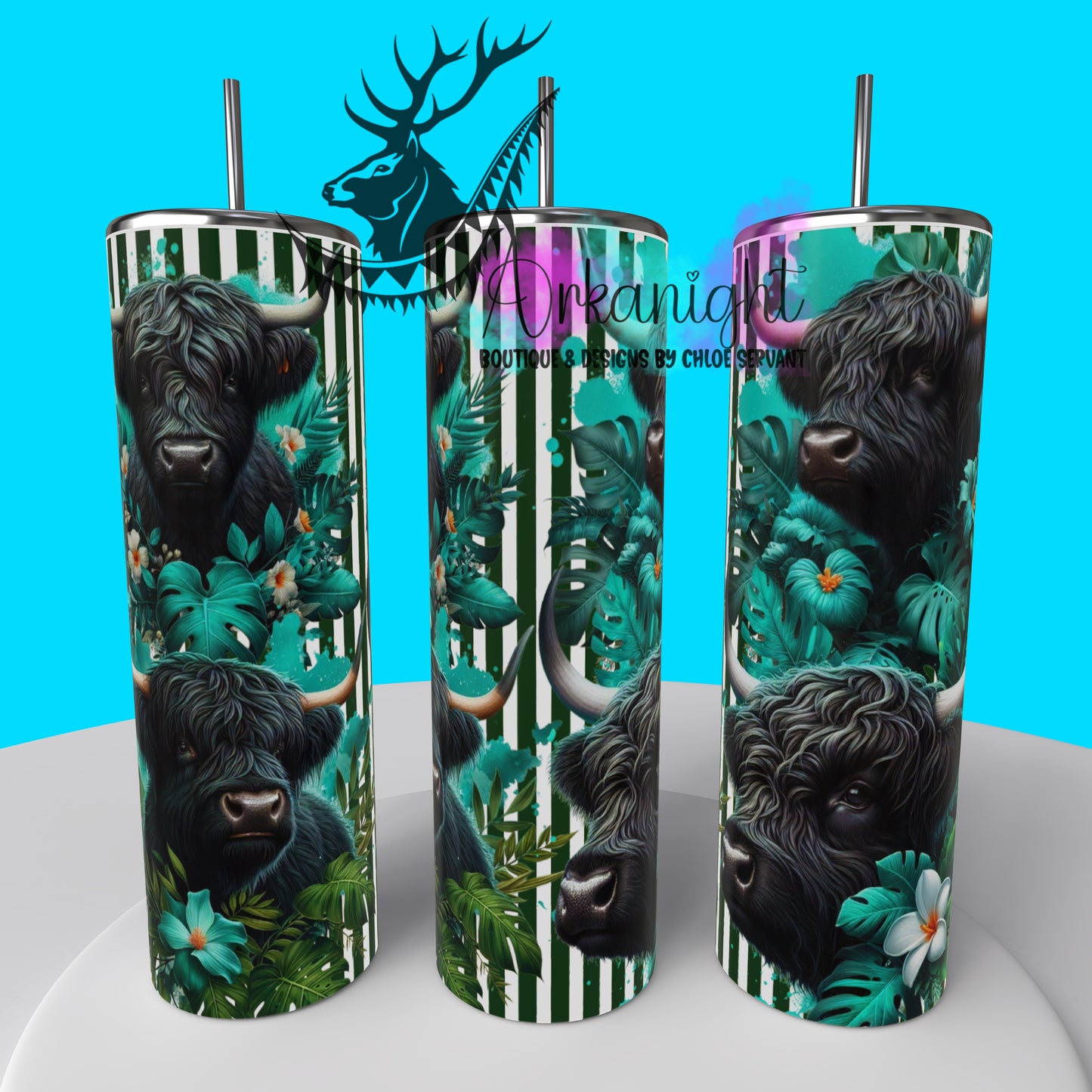 Gourde sur commande - Collection Monstera & Animals 2025 - Black Highland cow
