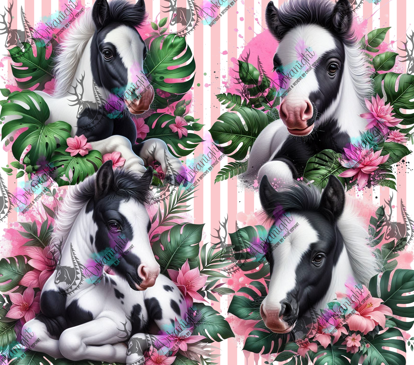 Numérique - Collection Monstera & Animals 2025 - Black & White Baby Paint Horse