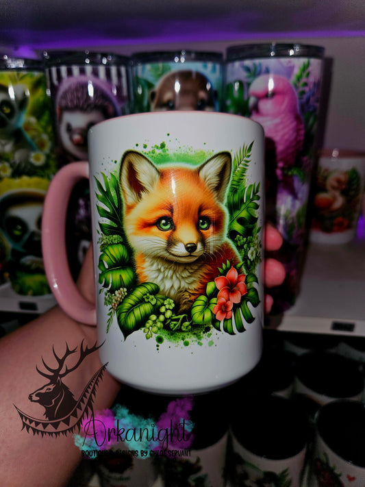 Tasse en céramique sur commande - Monstera & animals - Bébé Renard