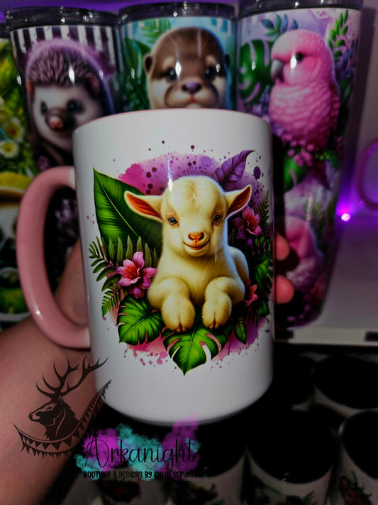 Tasse en céramique sur commande - Monstera & animals - Bébé chèvre