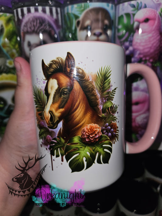 Tasse en céramique sur commande - Monstera & Animals - Poulain Brun