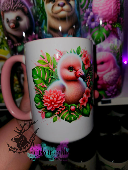 Tasse en céramique sur commande - Monstera & Animals - Bébé Flamant