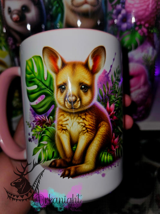 Tasse en céramique sur commande - Monstera & Animals - Bébé Kangourou