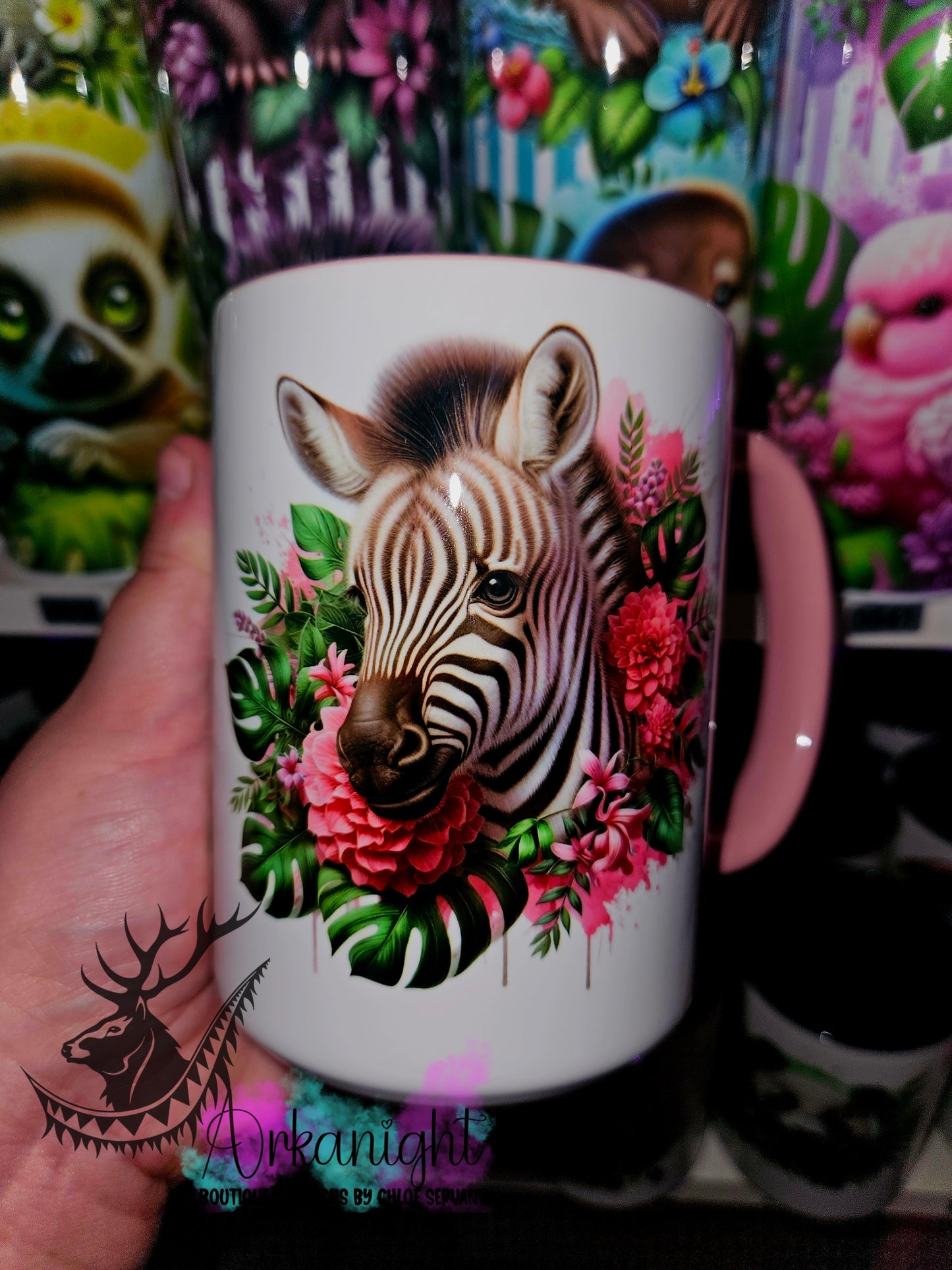 Tasse en céramique sur commande - Monstera & Animals - Bébé Zèbre