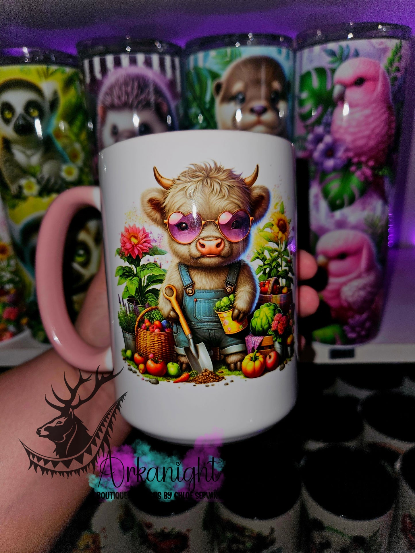 Tasse en céramique sur commande - Highland Cow Jardinage - 02