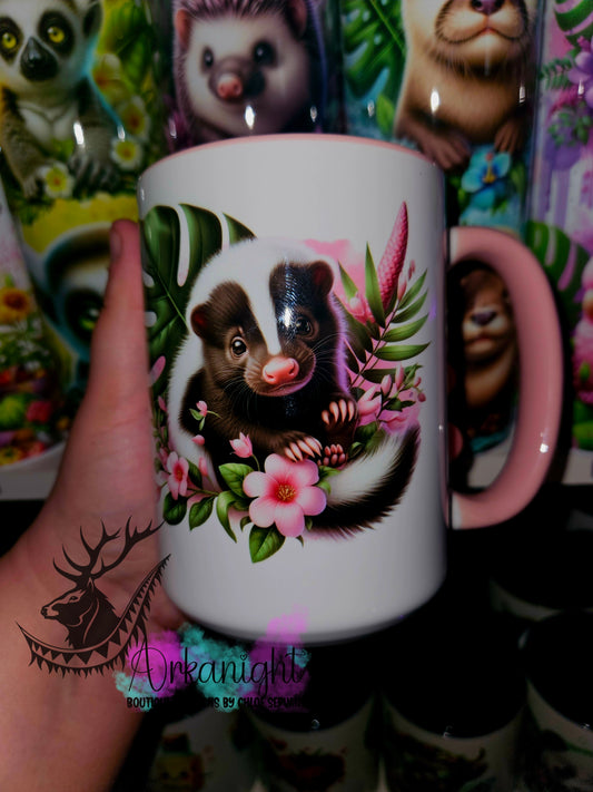 Tasse en céramique sur commande - Monstera & Animals - Bébé Moufette