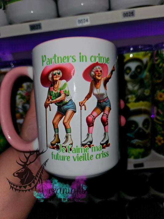 Tasse en céramique sur commande - Partners in crime - Je t'aime ma future vieille criss