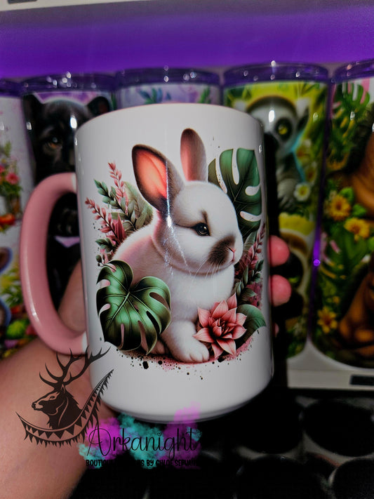 Tasse en céramique sur commande - Monstera & Animals - Bébé Lapin