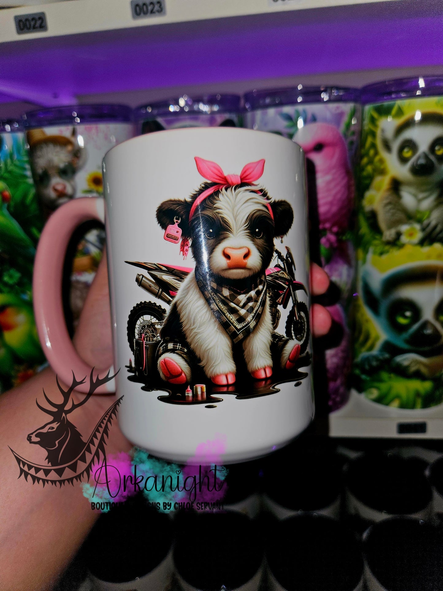 Tasse en céramique sur commande - Highland Cow Motocross - 05