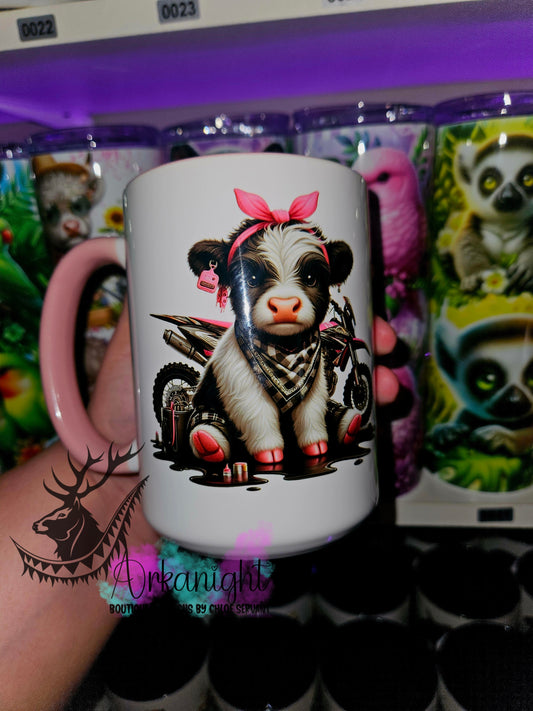 Tasse en céramique sur commande - Highland Cow Motocross - 05