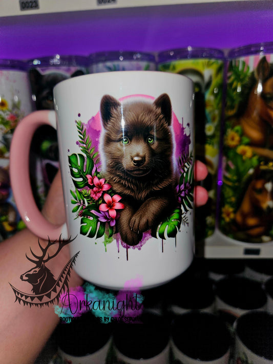 Tasse en céramique sur commande - Monstera & Animals - Bébé Loup