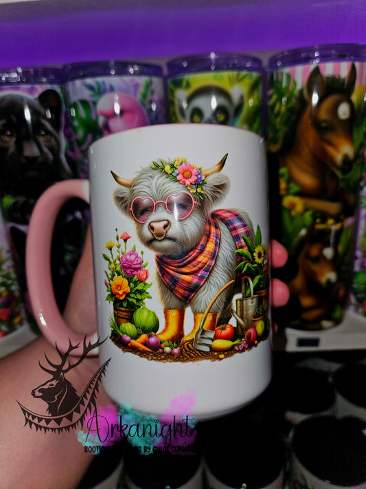 Tasse en céramique sur commande - Highland Cow Jardinage - 03