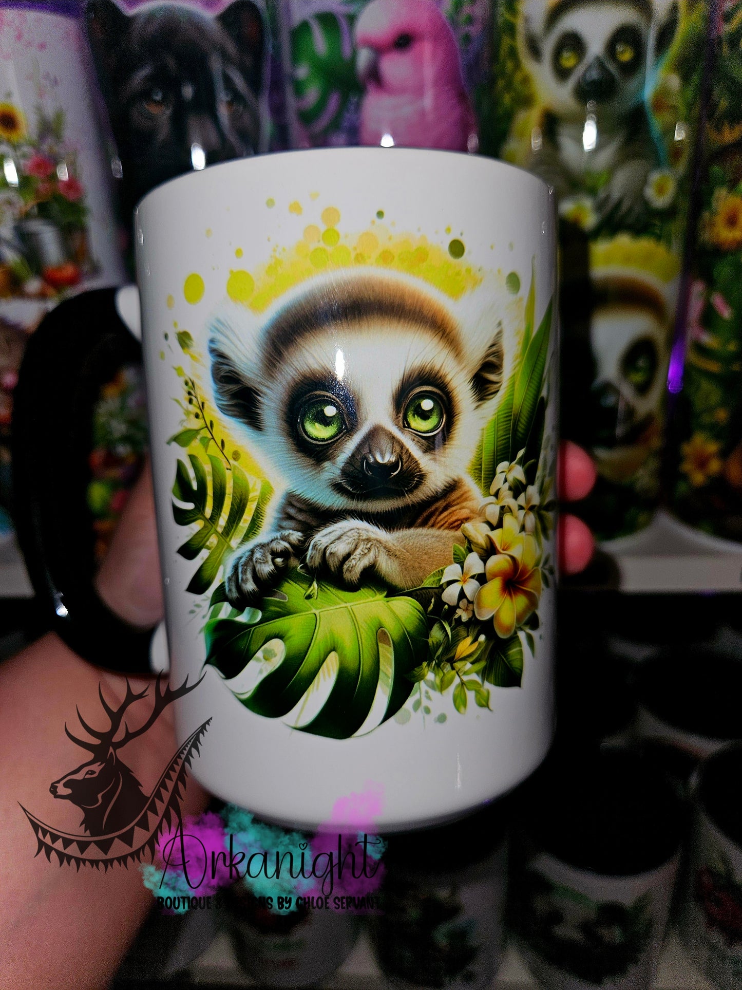 Tasse en céramique sur commande - Monstera & Animals - Bébé Lemur
