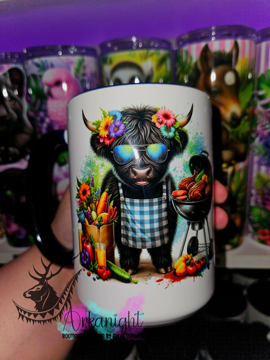 Tasse en céramique sur commande - Highland Cow BBQ - 03