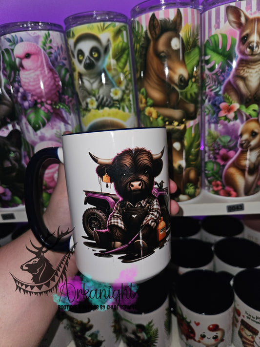 Tasse en céramique sur commande - Highland Cow 4roue - 02
