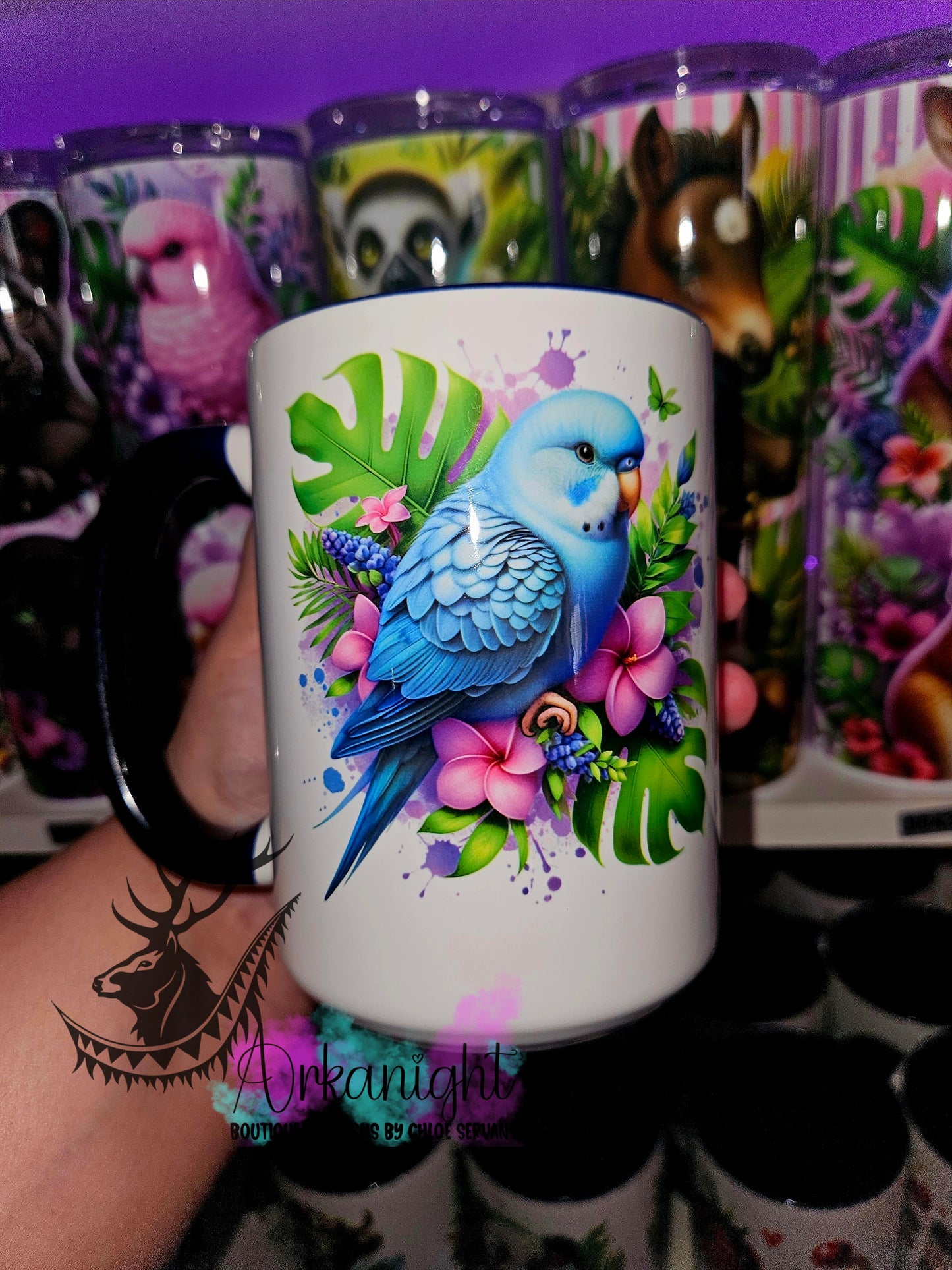 Tasse en céramique sur commande - Monstera & Animals - Blue Bird