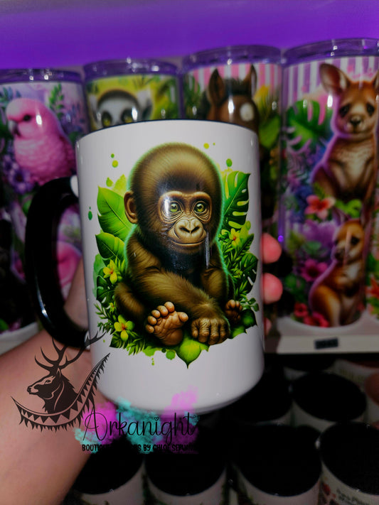 Tasse en céramique sur commande - Monstera & Animals - Bébé Gorille