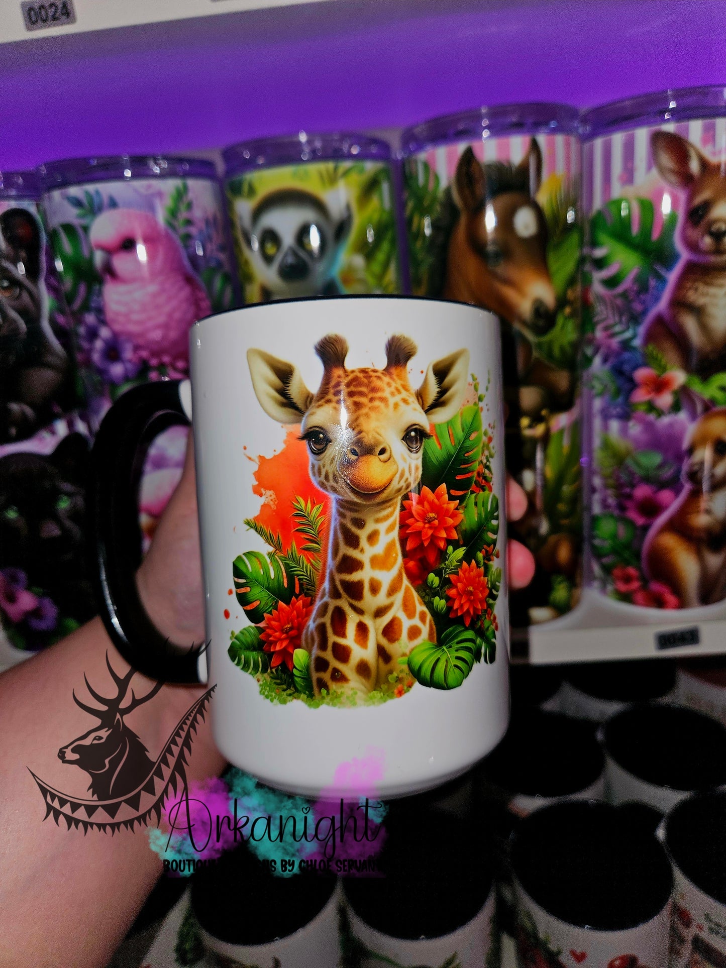Tasse en céramique sur commande - Monstera & Animals - Bébé Giraffe