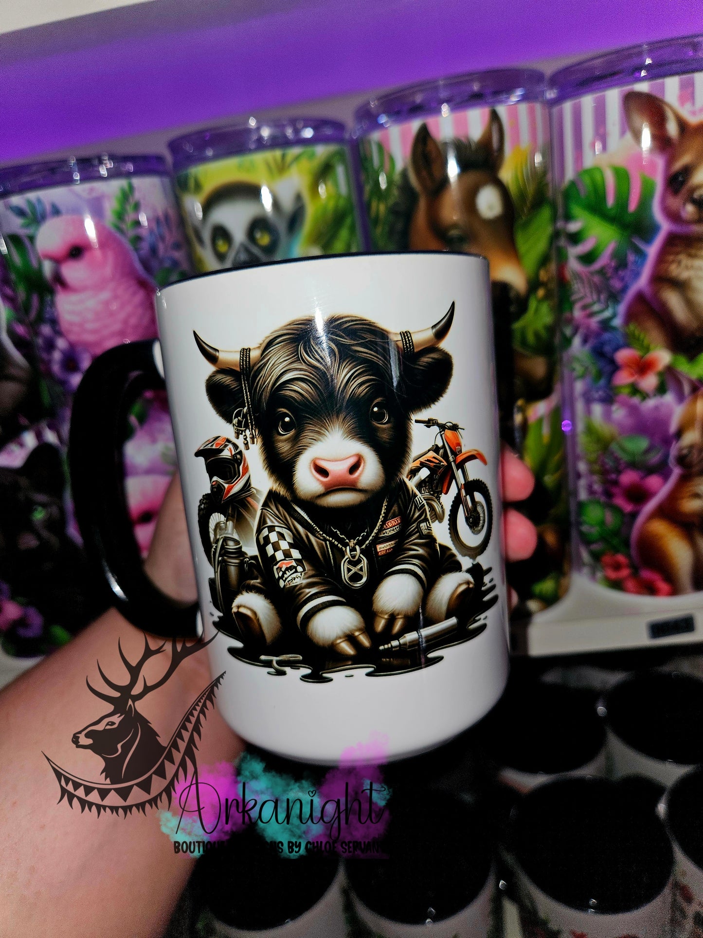 Tasse en céramique sur commande - Highland Cow Motocross - 03