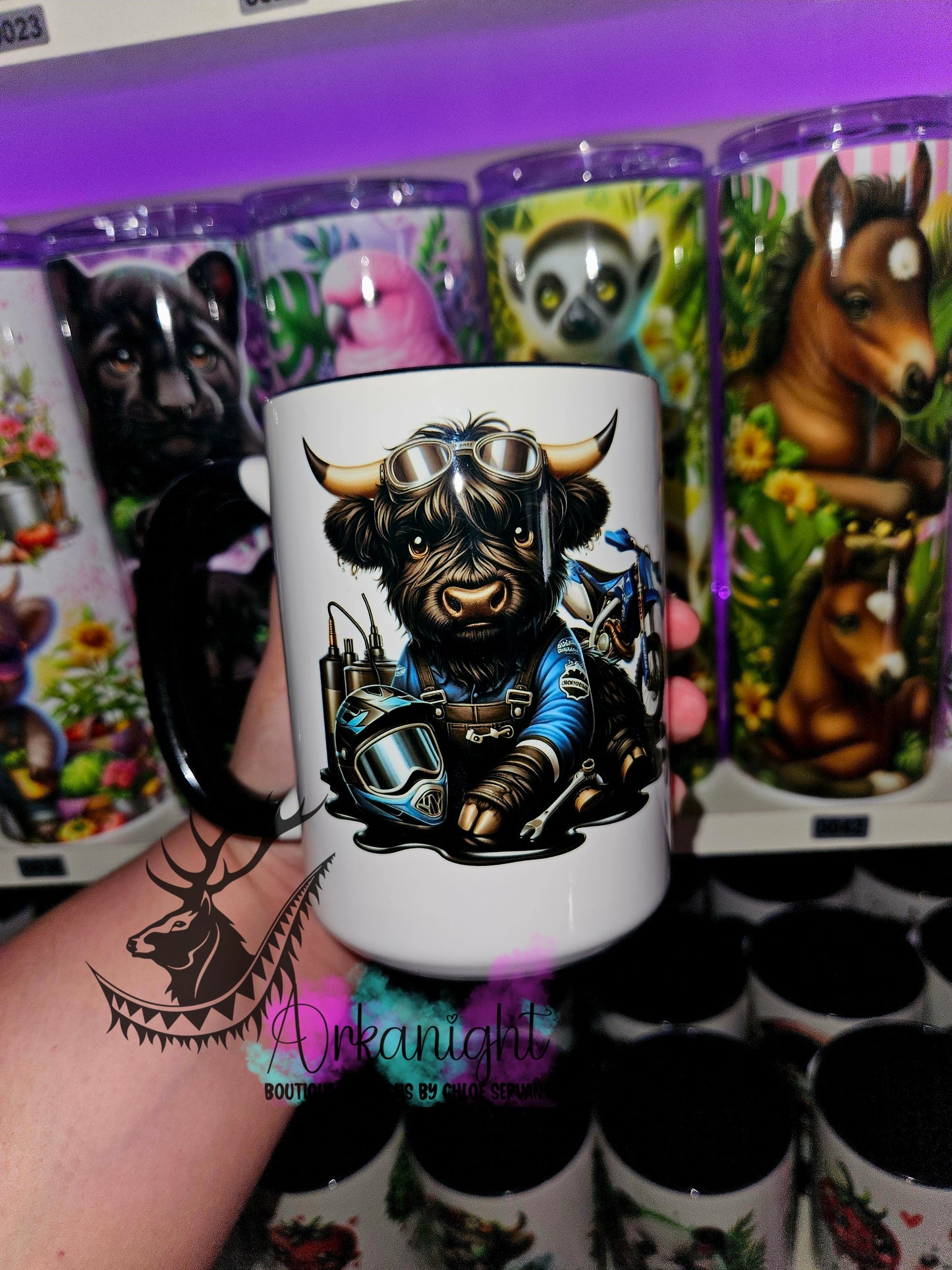 Tasse en céramique sur commande - Highland Cow Motocross - 02