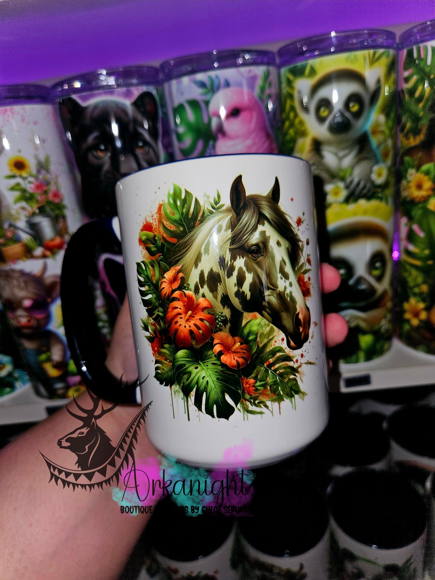 Tasse en céramique sur commande - Monstera & Animals - Paint Horse Noir & Blanc Adulte