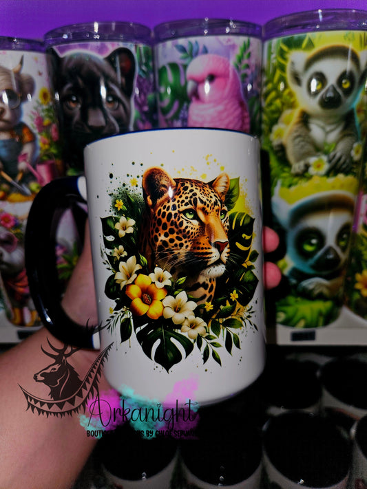 Tasse en céramique sur commande - Monstera & animals - Léopard