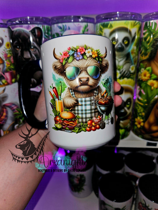Tasse en céramique sur commande - Highland Cow BBQ - 01
