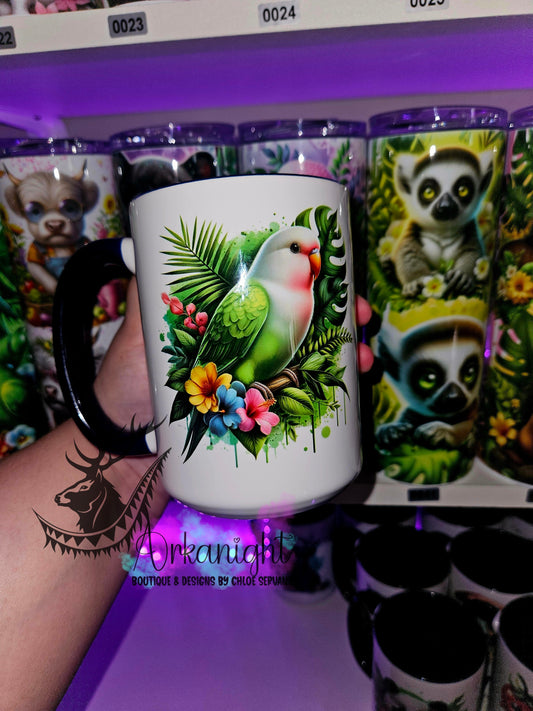 Tasse en céramique sur commande - Monstera & animals - inséparables