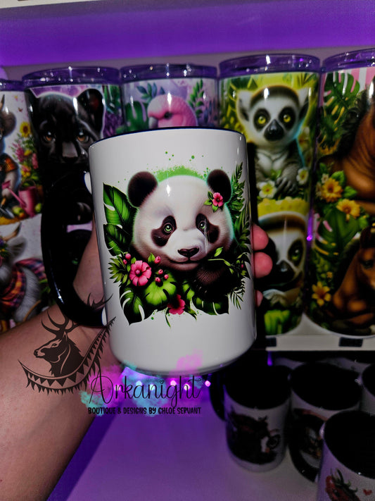 Tasse en céramique sur commande - Monstera & animals - Panda