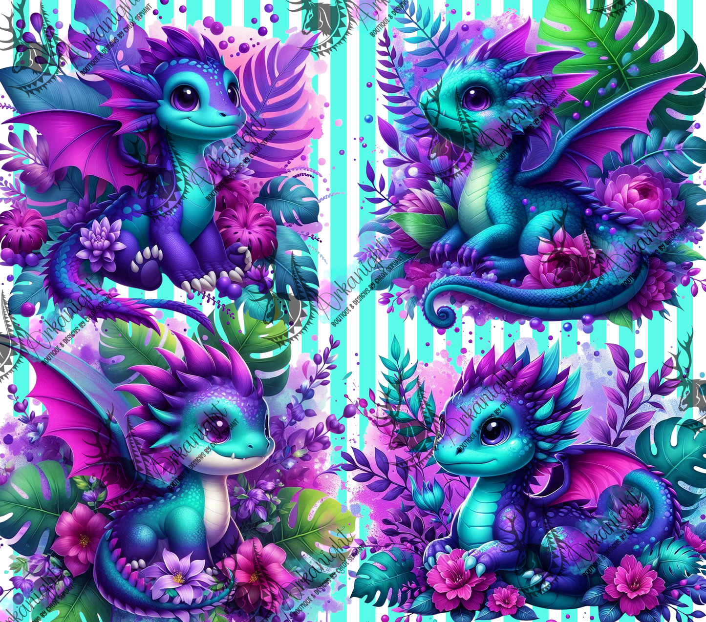 Numérique - Collection Monstera & Bébé Dragon 2025 - Turquoise , mauve & Rose