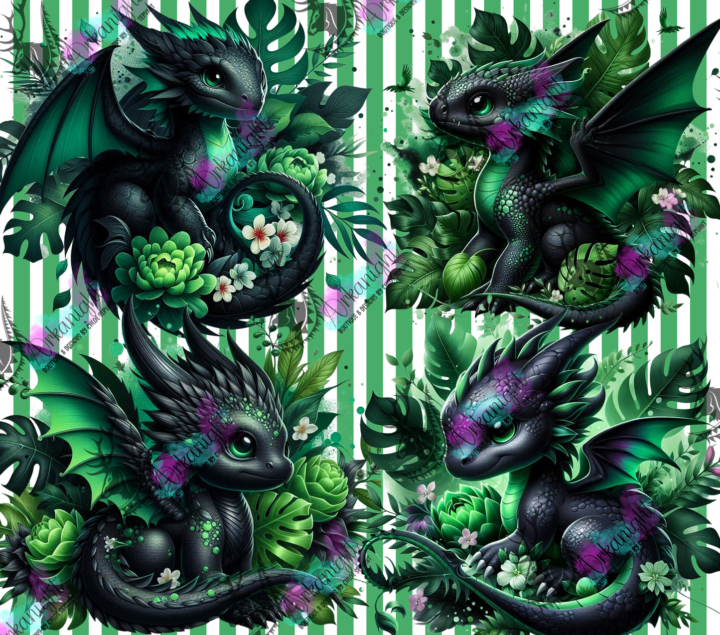 Numérique - Collection Monstera & Bébé Dragon 2025 - Noir & Vert Forêt