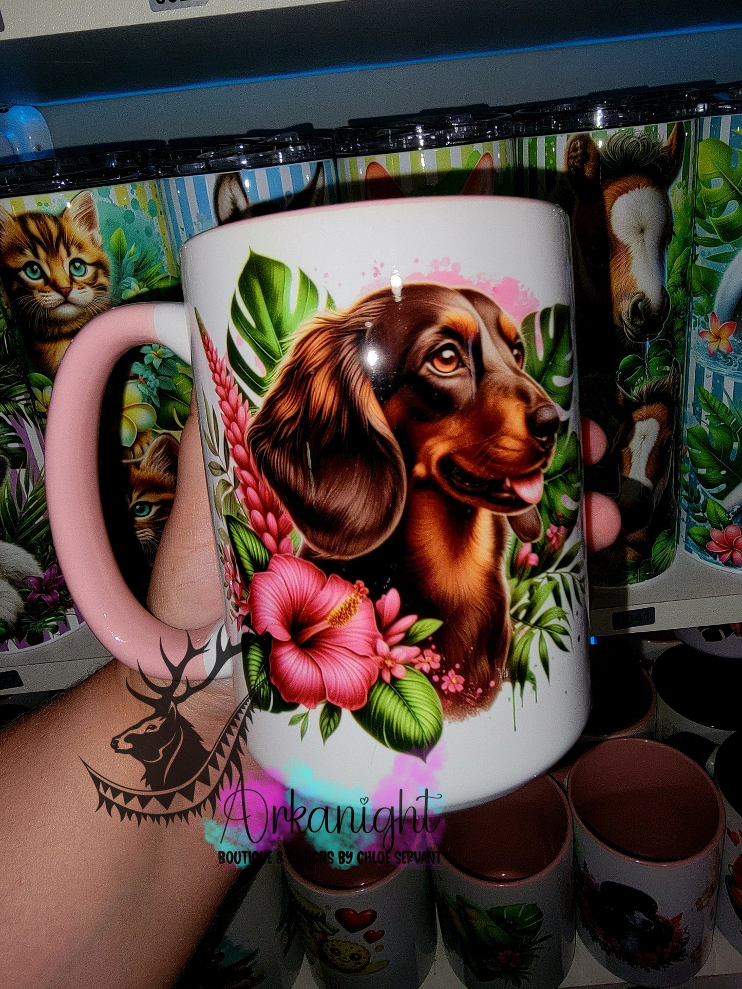 Tasse en céramique sur commande - Monstera & Chien - Teckel