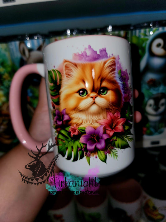 Tasse en céramique sur commande - Monstera & Chat - Persan Roux