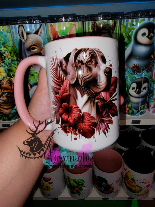 Tasse en céramique sur commande - Monstera & Chien - Grand Danois Merle