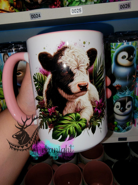 Tasse en céramique sur commande - Monstera & animals - Vache Noir/Blanche