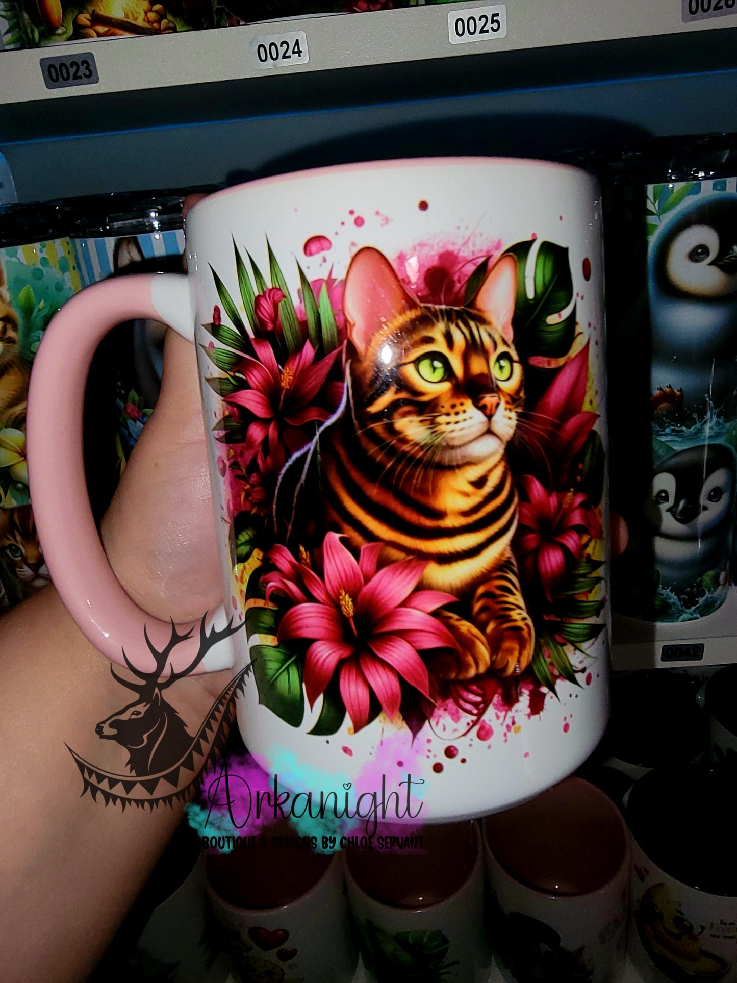 Tasse en céramique sur commande - Monstera & Chat - Bengal