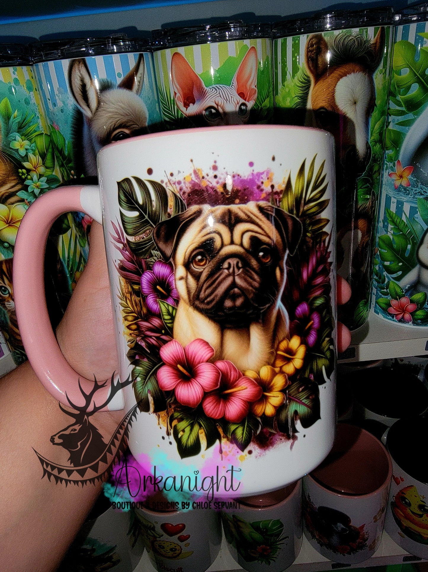 Tasse en céramique sur commande - Monstera & Chien - Pug