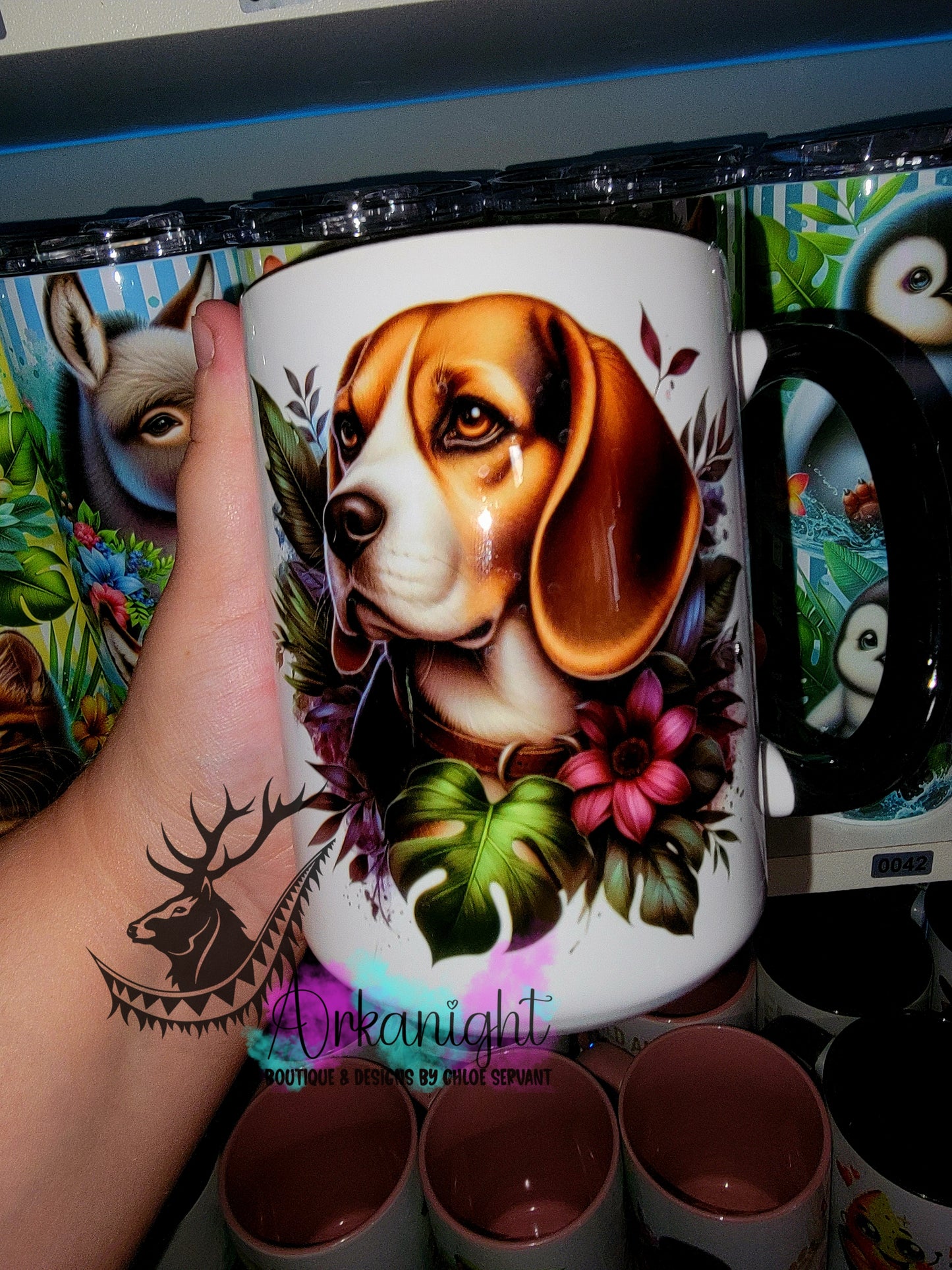 Tasse en céramique sur commande - Monstera & Chien - Beagle