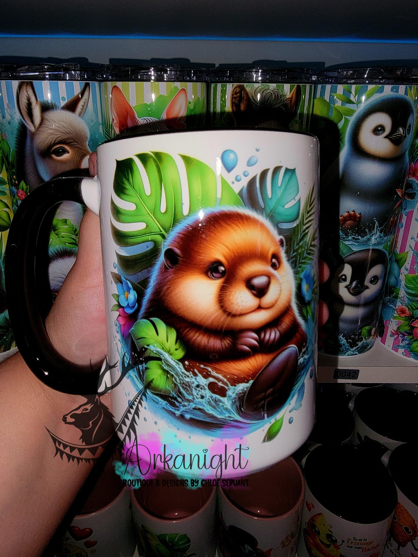 Tasse en céramique sur commande - Monstera & animals - Castor