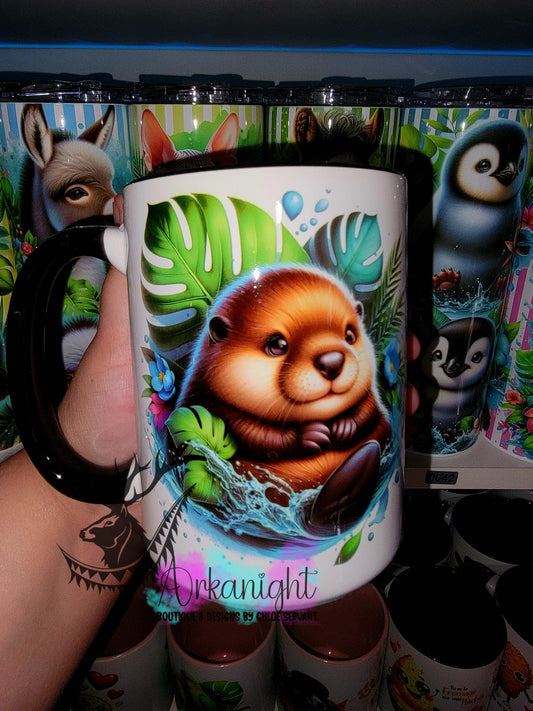Tasse en céramique sur commande - Monstera & animals - Castor