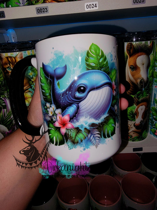 Tasse en céramique sur commande - Monstera & animals - Baleine