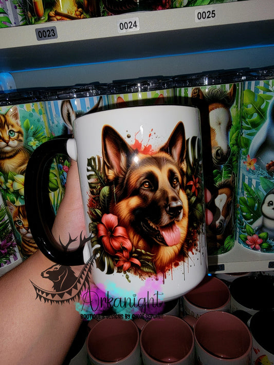 Tasse en céramique sur commande - Monstera & Chien - Berger Allemand