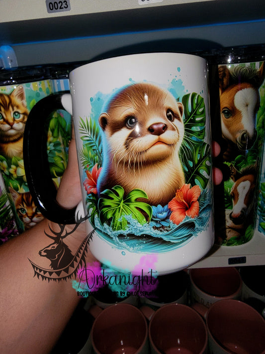 Tasse en céramique sur commande - Monstera & animals - Loutre