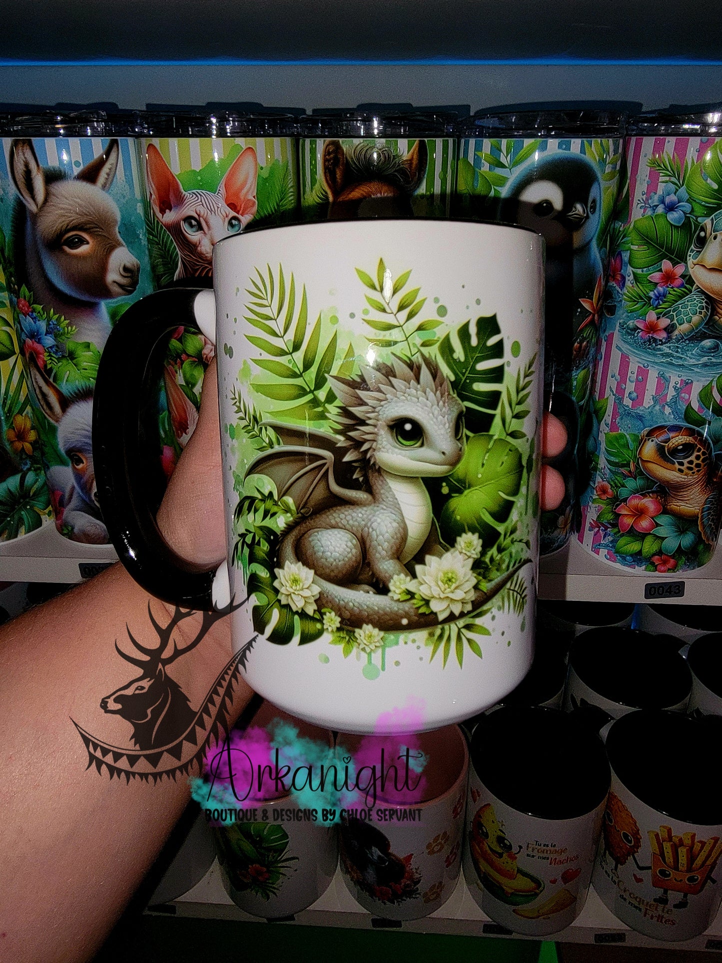 Tasse en céramique sur commande - Monstera & Dragon - Gris/Sauge