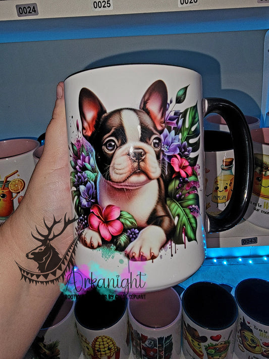 Tasse en céramique sur commande - Monstera & Chien - Boston terrier