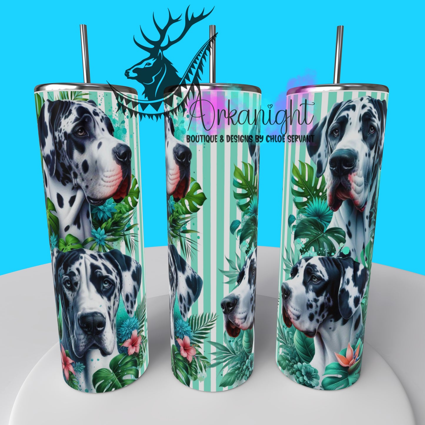 Gourde sur commande - Collection Monstera & Chien 2025 - Grand Danois Alerquin - Bleu